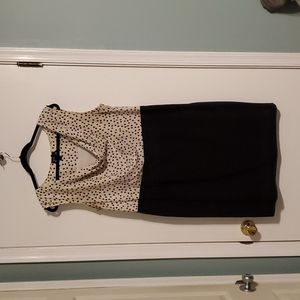 16w black dress with polka dot cream top